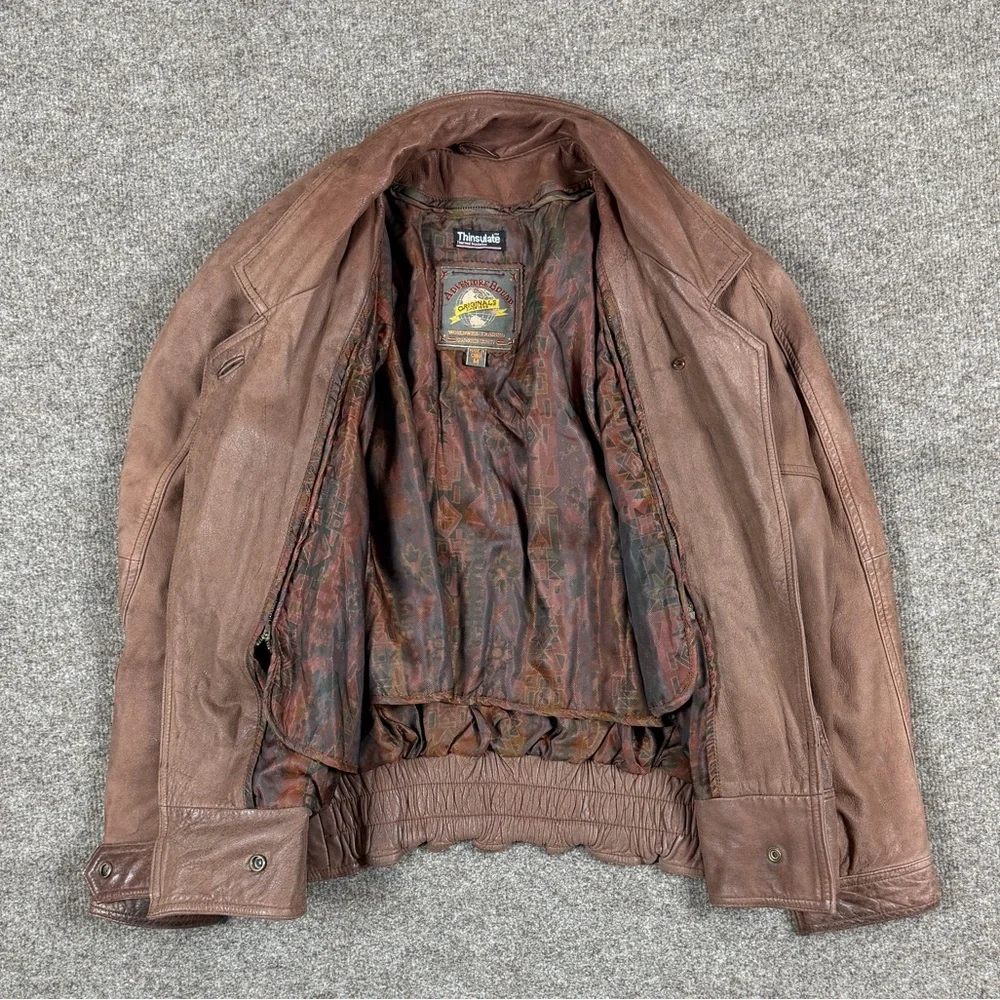 Vintage 90s Wilsons Adventure Bound Brown Genuine Leather Bomber Jacket Womens M - Picture 3 of 11